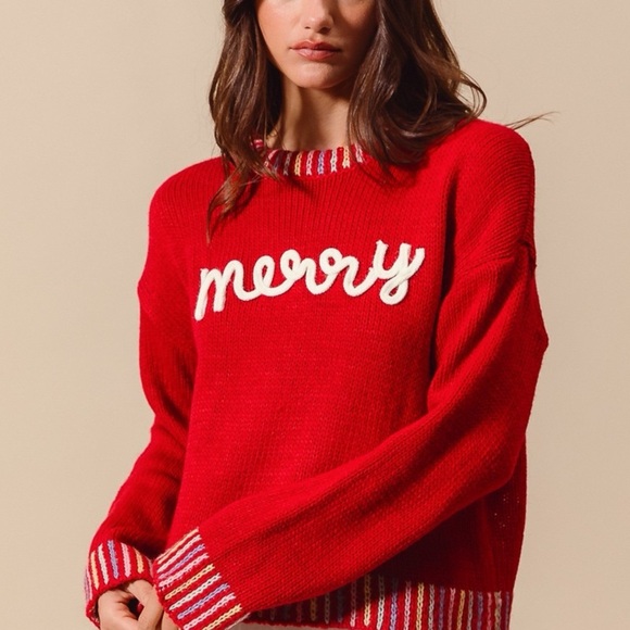 SO ME Merry Lettering Embroidered Christmas Sweater - Picture 10 of 12